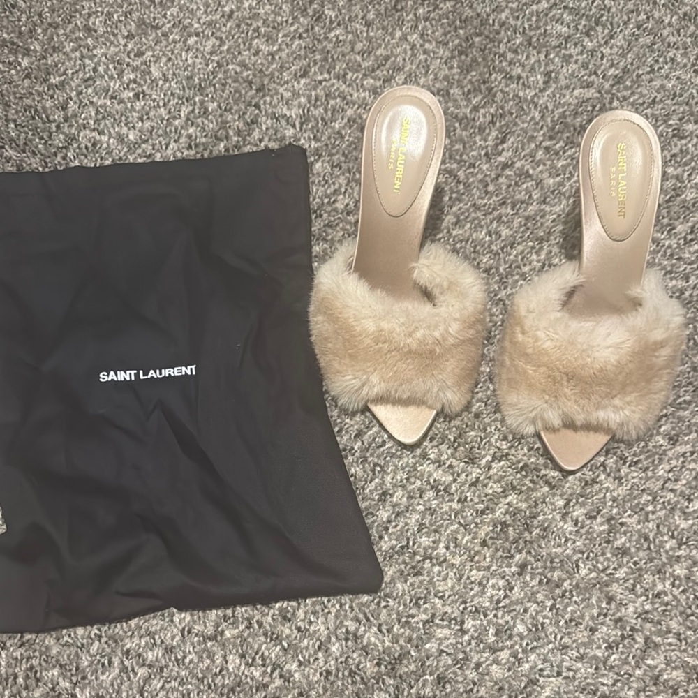 Saint Laurent Tan Fur Mules